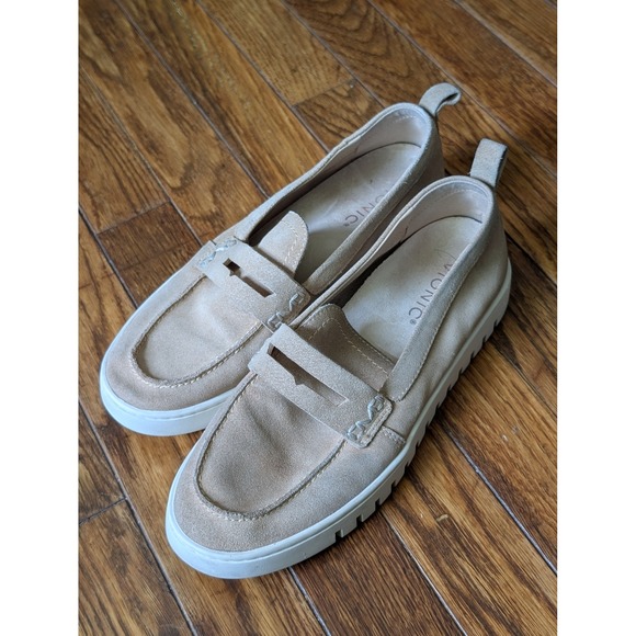 Vionic Shoes - Vionic Uptown Loafer Womens 8 Sand Beige Suede Platform Slip On Shoes Orthotic